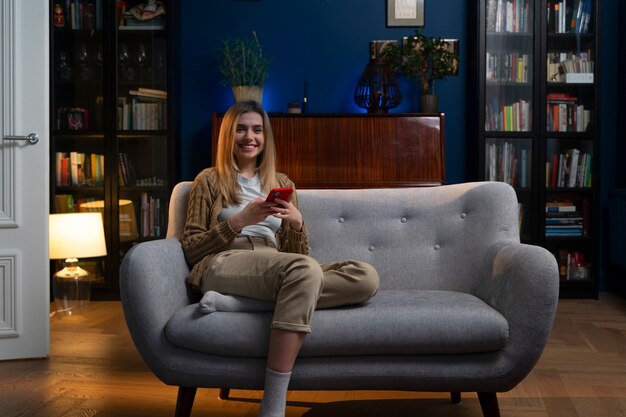 Woman enjoying movie night