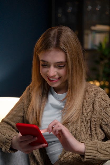 Woman enjoying movie night