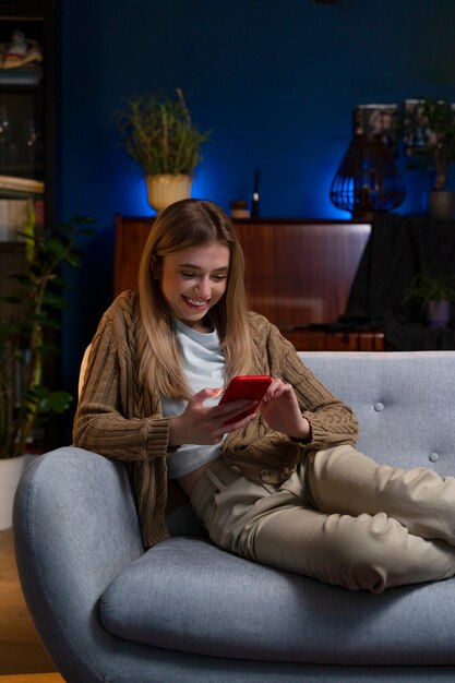 Woman enjoying movie night