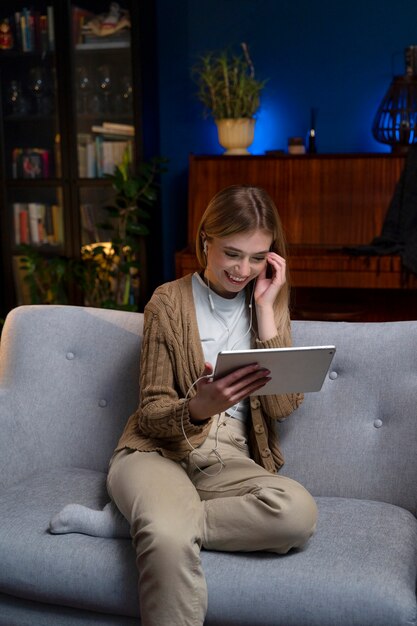 Woman enjoying movie night