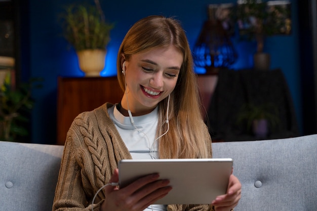 Woman enjoying movie night