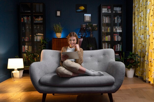 Woman enjoying movie night