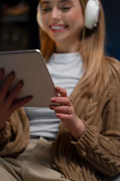 Woman enjoying movie night