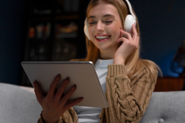 Woman enjoying movie night