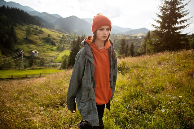 Woman enjoying the rural surroundings