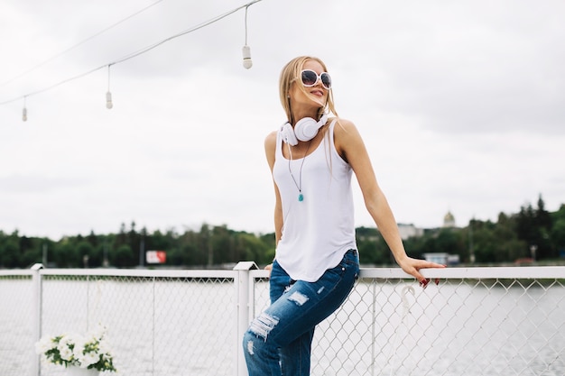 Woman enjoying weather