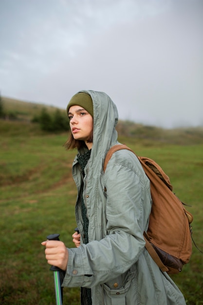 Woman exploring beautiful rural surroundings