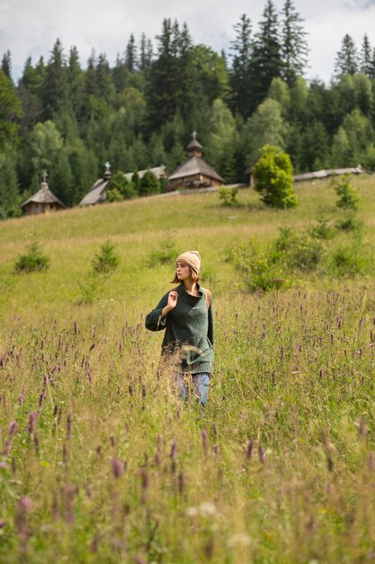 Woman exploring beautiful rural surroundings