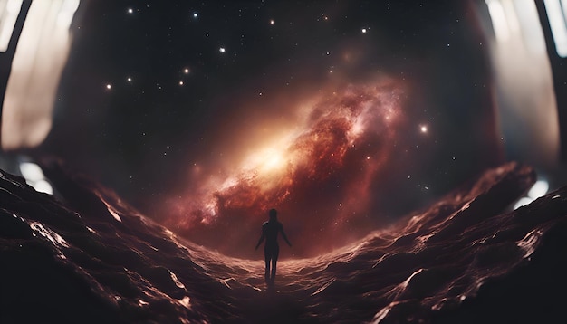 Free photo woman exploring the universe this is a 3d render illustration