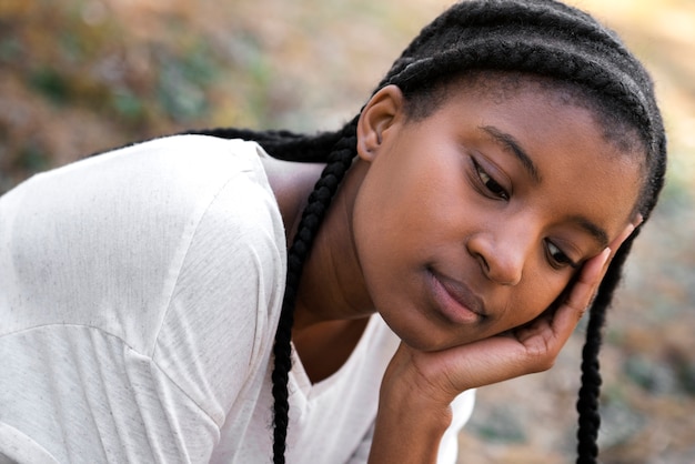 Free photo woman feeling sad for being judged and criticized by people