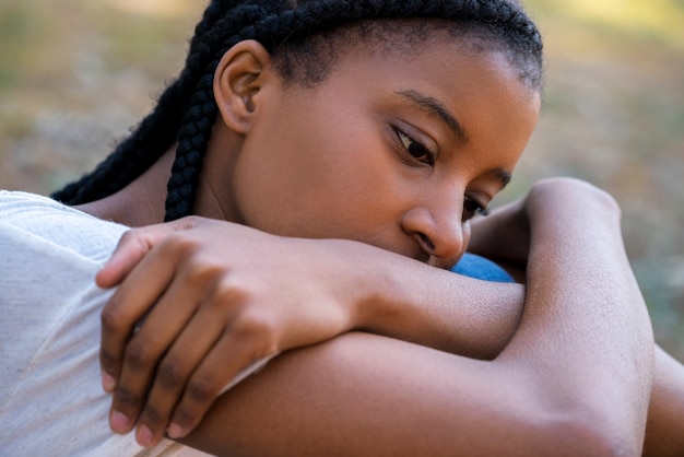 Free photo woman feeling sad for being judged and criticized by people