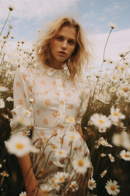 Woman in flower field