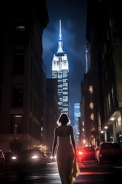 Foto gratuita donna davanti all'empire state building