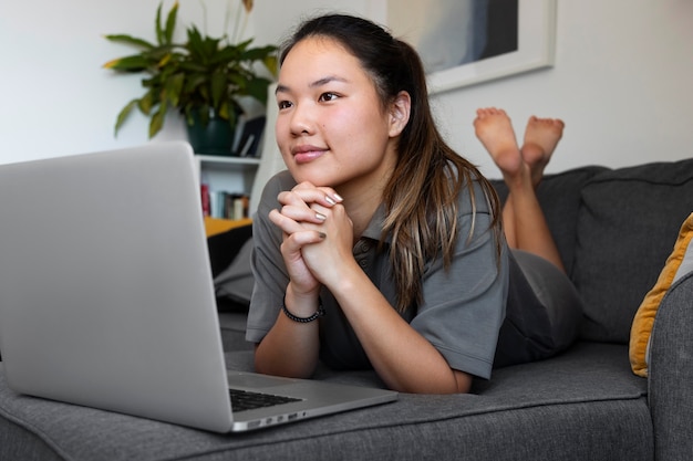 Woman in front of her computer