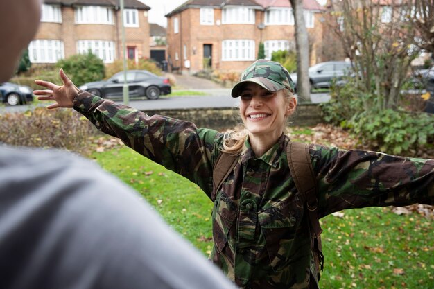 Woman getting back home to her son