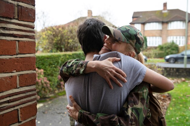 Woman getting back home to her son