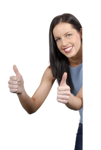 Woman giving thumb up sign 