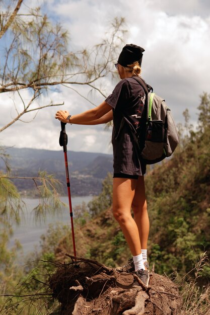 Woman goes trekking. bali