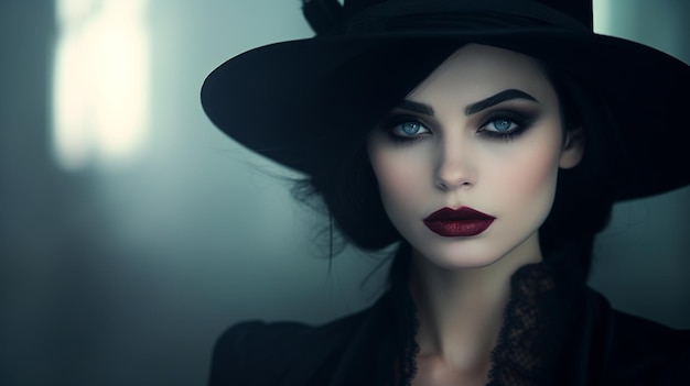 Free photo a woman in gothic style with dark lips