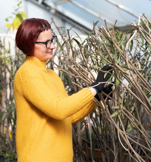 Woman growing plants