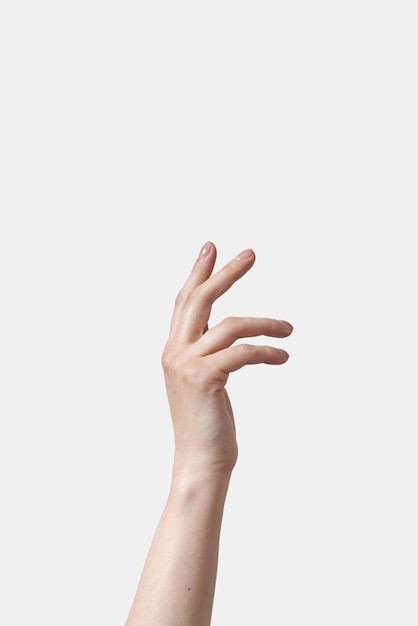 Woman hand care on white