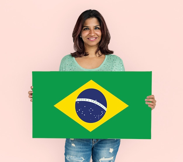 Woman Hands Hold Brazil Flag Patriotism