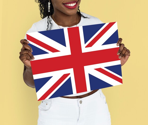 Женщина Руки Держат Англию Флаг Великобритании Патриотизм