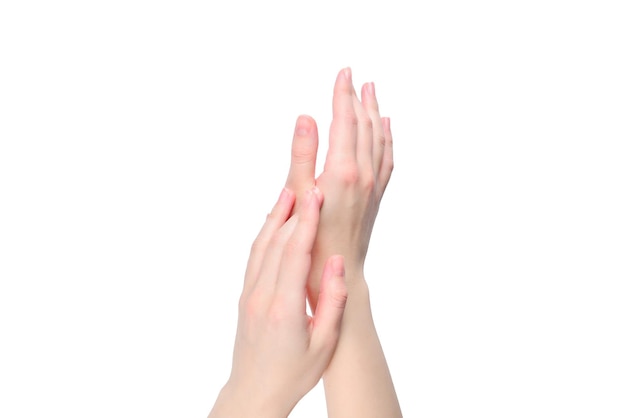 Женские руки изолированы на белом фоне.