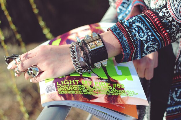 Woman hands with rings and bracelets