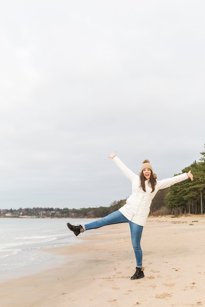 Free photo woman having fun near water