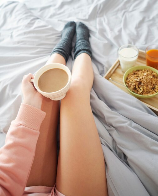 woman having morning coffee