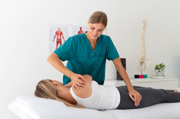 Woman having a physiotherapy session at a clinic