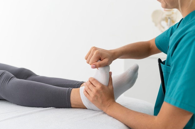 Woman having a physiotherapy session at a clinic