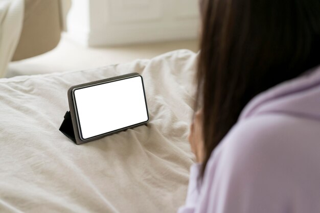 Woman having a video call at home