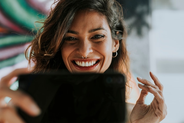 Woman having a video call