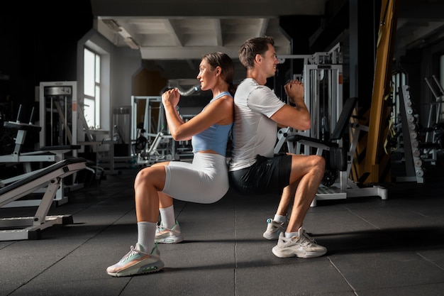 woman helping man at gym