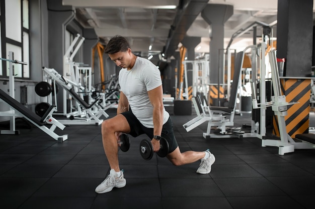 Woman helping man at gym