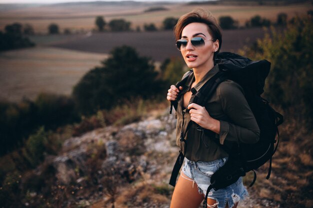 Woman hiking in the mountains