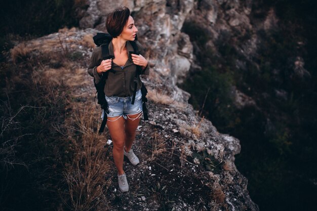 Woman hiking in the mountains