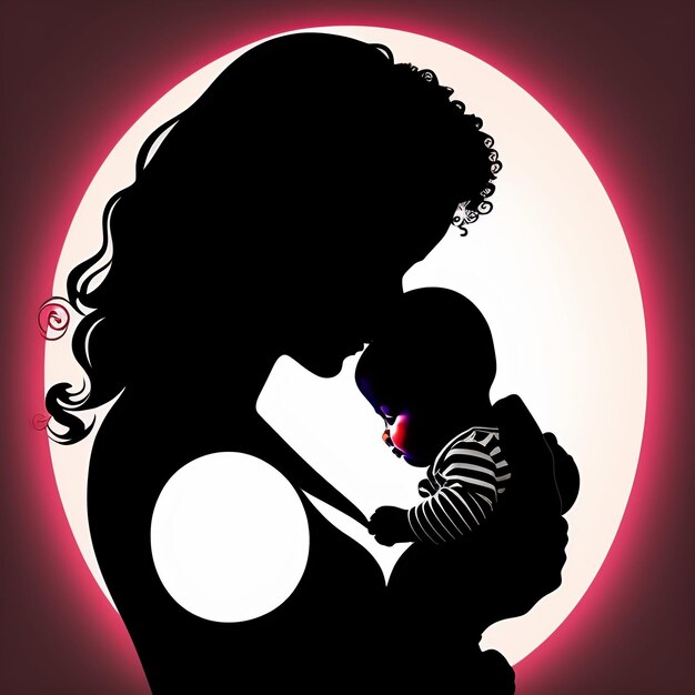 A woman holding a baby with a red circle on the front of her.