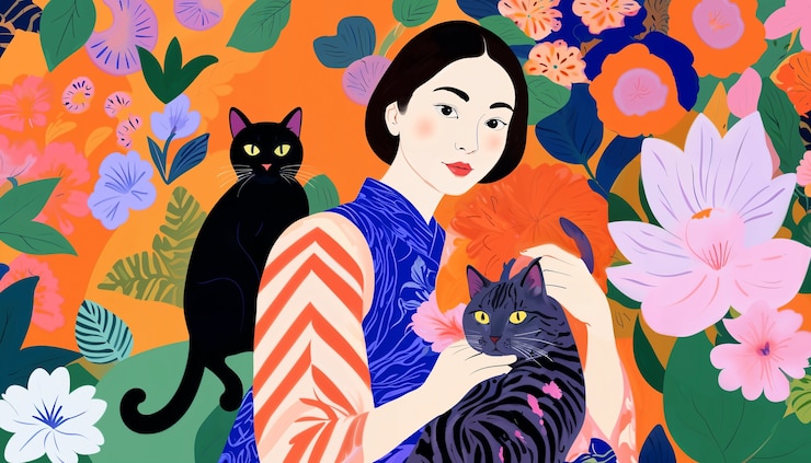 無料Photo 猫の壁紙を握っている女性