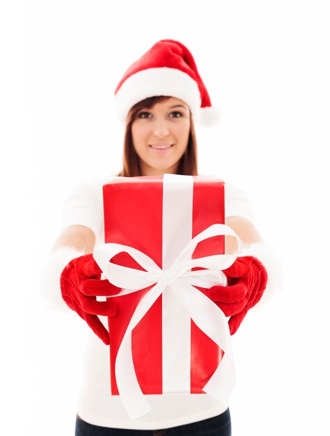 Woman holding christmas present