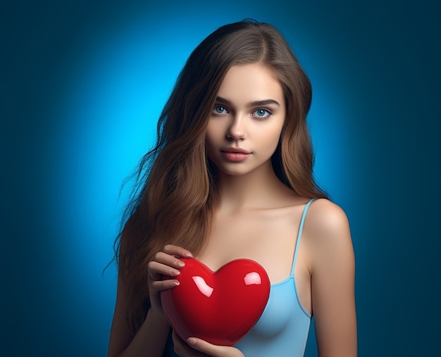 Foto gratuita donna che tiene un oggetto a forma di cuore