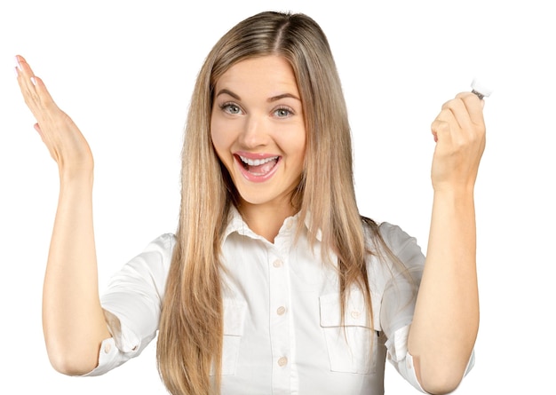 Woman holding a light bulb