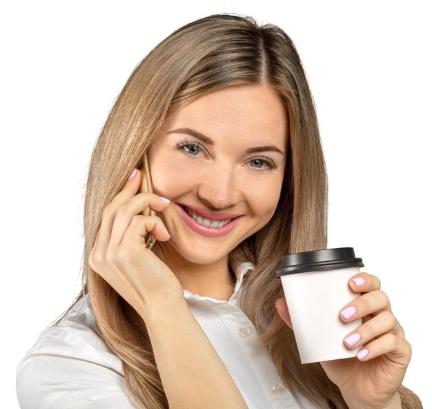 Woman holding paper cup of hot coffee