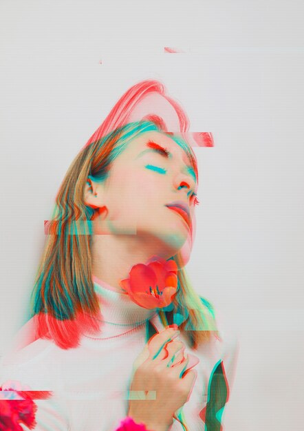 Woman holding a poppy flower in 3d effect