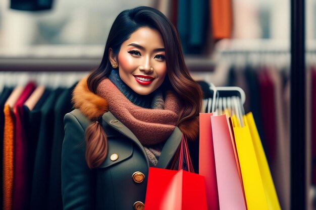 A woman holding shopping bags in a store