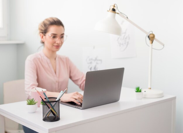 Woman at home working