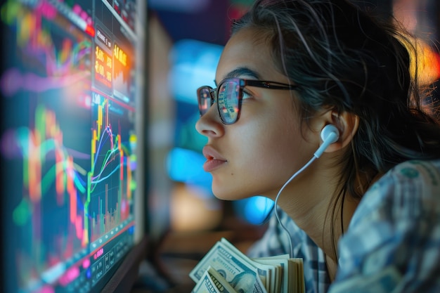 woman interacting with money