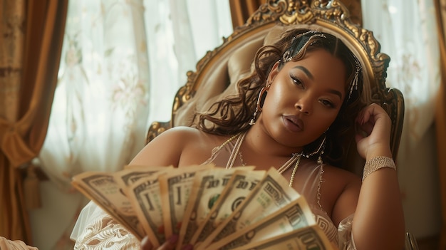 woman interacting with money